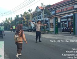 Polsek Sukamulia Lakukan Rawan Pagi Di Depan SMKN 2 Selong